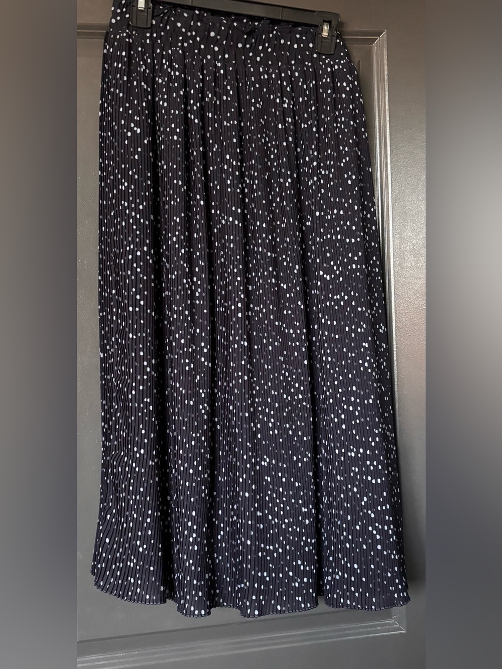LOFT Navy Midi Skirt with Light Blue Dot Print